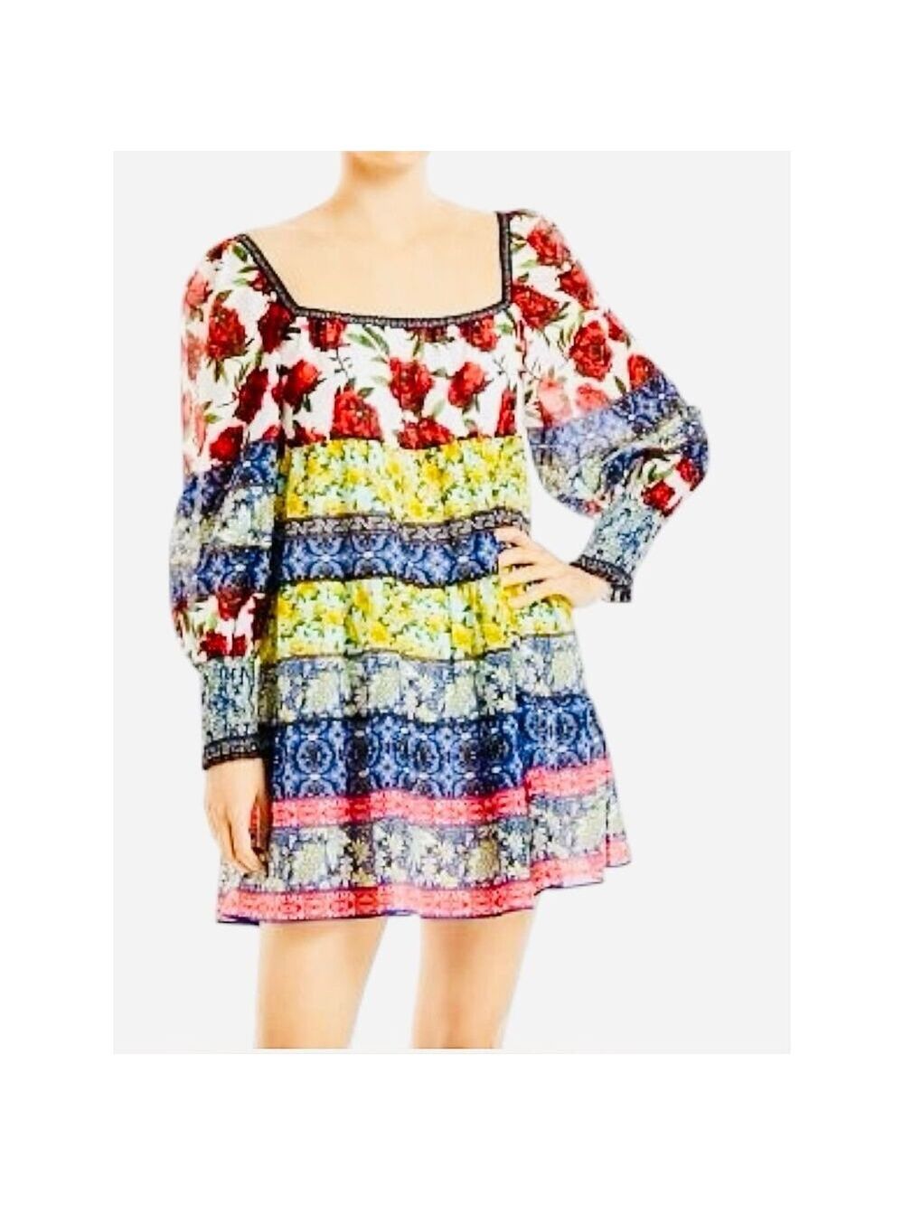 Alice + Olivia Mini Floral Tunic Cocktail Dress M  Ethereal Summer Goth